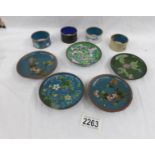A mixed lot of cloissonne pin trays and napkin rings.