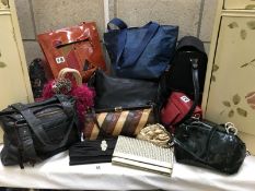 An assortment of ladies handbags