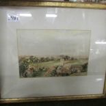 A framed and glazed watercolour village scene signed W. Gilbert-Clarke, 41 x 34 cm.