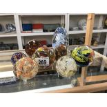 7 glass paperweights and glass dump