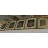 5 framed and glazed Indian portrait paintings on leaves.