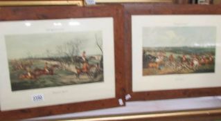 A pair of framed and glazed hunting prints entitled 'The Meet' and 'Snob is Beat', image 31 x 19 cm.