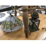 A modern glass light shade & small brass lantern