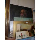 7 Unframed oil and watercolour pictures on board or canvas, various sizes.