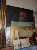 7 Unframed oil and watercolour pictures on board or canvas, various sizes.