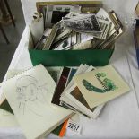 A mixed lot of old photographs, postcards, sketch book etc.