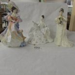 3 Royal Doulton figurines, HN3708 Katherine, HN3853 Wedding Morn and HN2339 My Love.