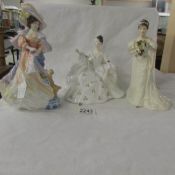 3 Royal Doulton figurines, HN3708 Katherine, HN3853 Wedding Morn and HN2339 My Love.