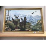 A framed painting on canvas goats on mountain by Grossi