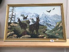 A framed painting on canvas goats on mountain by Grossi