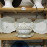 A complementing set of 3 early to mid 19th century dishes (no markings) and an 1830's Copeland &
