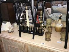 A good lot of pottery and brass lamp etc.
