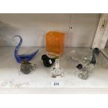 A glass vase, art glass birds, Mdina, scent bottle etc.
