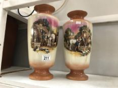 A pair of vintage vases depicting farming scenes (1A/F)