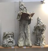 A wizard planter and 2 wizard garden figures