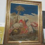 A large framed religious tapestry, possibly Moses.