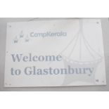 A Campkerala 'Welcome to Glastonbury' sign