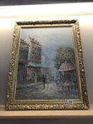 An oil on canvas Parisienne street scene