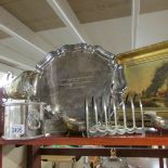 A silver plate tray with engraving for 37 Engineer's regiment and other silver plate.