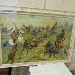 An oil painting depicting an American Indian battle scene.