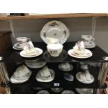 2 shelves of china including a Duchess Violetta tea set