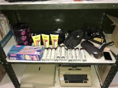 A box of hairstyling items