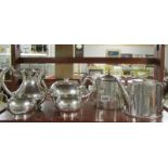 A Walker and Hall 4 piece silver plate teaset together with 2 teapots.