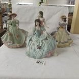 4 Coalport Age of Elegance figurines including Sweet Surprise, On The Balcony etc.