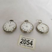 3 19th century silver ladies fob watches, all working, one hall marked Chester 1881.