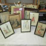 9 framed and glazed fashion pictures and a book entitled 'Costume' by James Love.