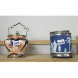 2 19th century biscuit barrels including Wedgwood Jasper Ware example.