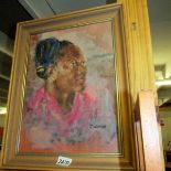 A mid 20th century portrait of a black lady signed R Warriner.