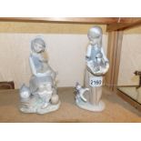 2 Lladro figurines being a girl with cats and a girl with dogs.