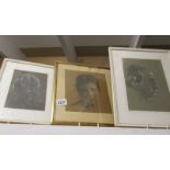3 framed and glazed portraits, one signed Francesca Hall.