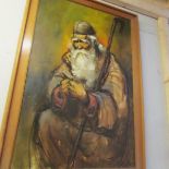 A large oil on canvas painting of an elderly gentleman, signed but indistinct.