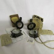 2 military compasses - T. G. Co., Ltd., No. B22522 1940 Mk III and G.E.C., No.