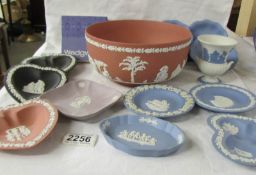 A Wedgwood pink Jasper ware bowl and various coloured pin dishes.