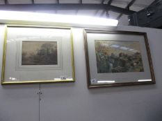 A framed and glazed watercolour of a Highland scene and another framed and glazed print of Cattle