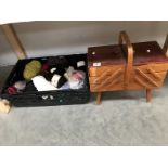 A sewing box and box of assorted wool