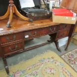 A mahogany drop side desk with leather top (top a/f).