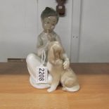A Lladro girl with dog figure.