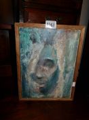 A Harrison oil on linen canvas painting of a head appearing through a veil in various shades of