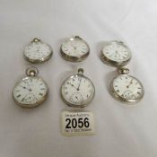 6 silver pocket watches including Waltham and The Greenwich Lever, all in working order.
