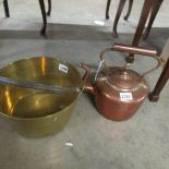 A copper kettle and a brass jam pan.