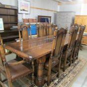 A good oak refectory table with 2 carvers and 6 dining chairs.