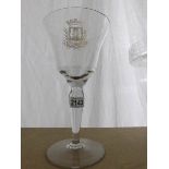 A large French crested goblet featuring the coat of arms for Vouvray 'Le Resjois Les Cuers'.
