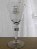 A large French crested goblet featuring the coat of arms for Vouvray 'Le Resjois Les Cuers'.