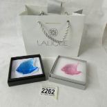 2 boxed Lalique coloured angel fish.