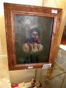 A late 19th/early 20th oil on canvas portrait painting of a peasant/gypsy girl inscribed/signed