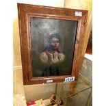 A late 19th/early 20th oil on canvas portrait painting of a peasant/gypsy girl inscribed/signed